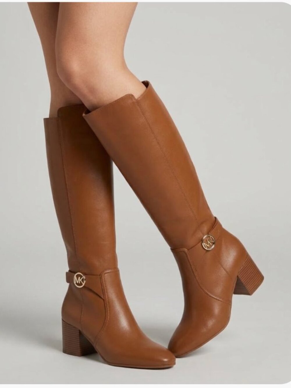 NEW Michael Kors  Faux Leather Tall Riding Boot  Logo SZ-11M Brown MK Logo